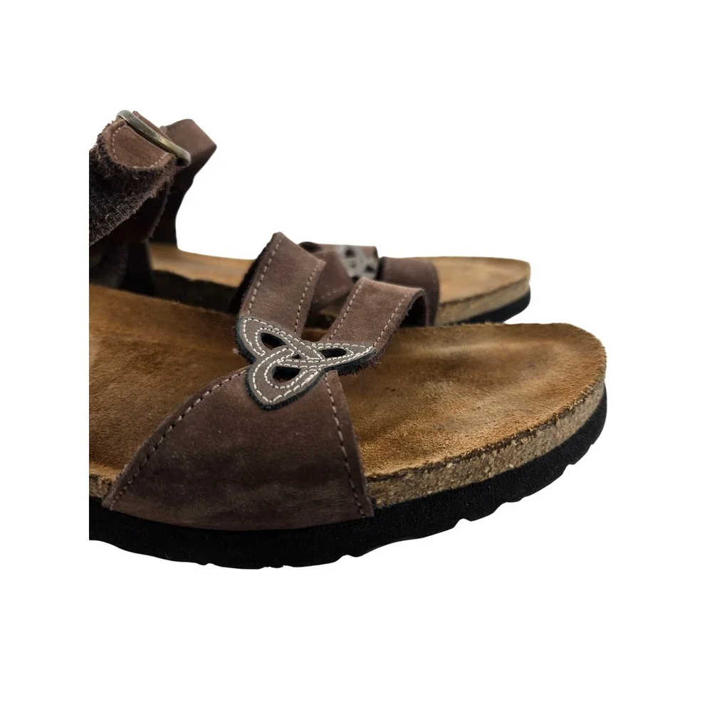 Naot Brown Leather Celtic Knot Wedge Sandals Womens 42 US 11-11.5 Made in Israel